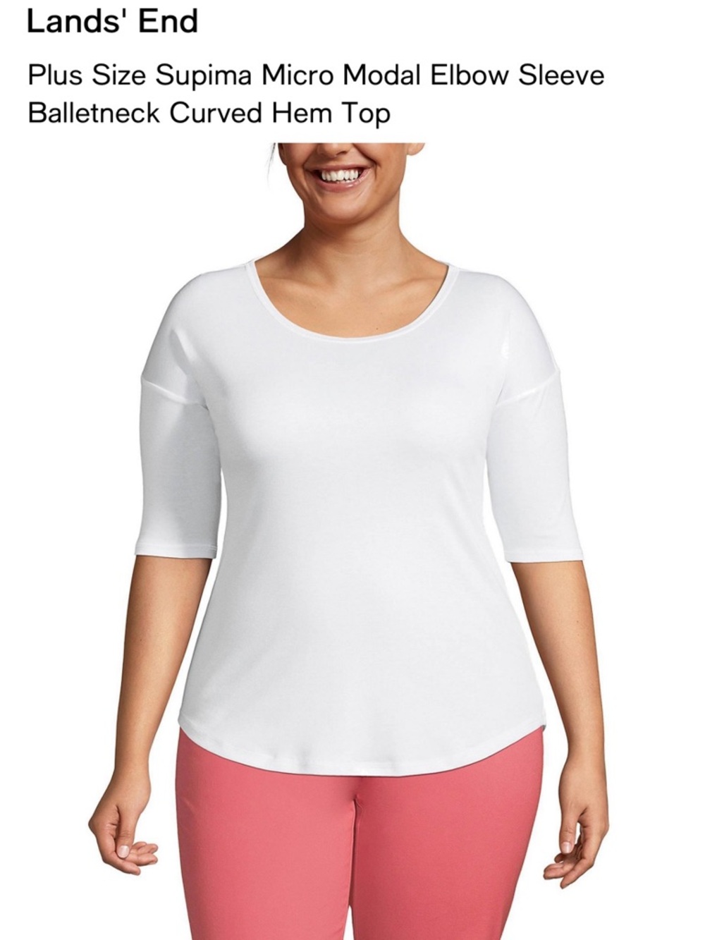 NWT Lands' End - Women Plus Supima Micro Modal Elbow Sleeve Curved Hem Tops 3X